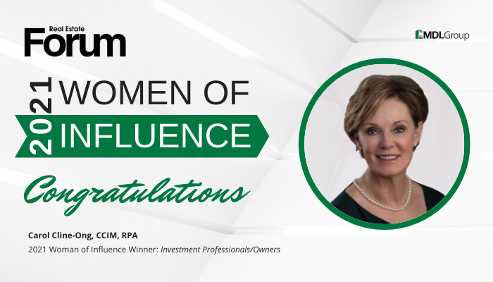 Congratulations banner for Carol Cline-Ong's Women of Influence win